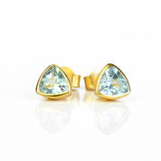 Small Blue Topaz Triangle Studs, Everyday Earrings