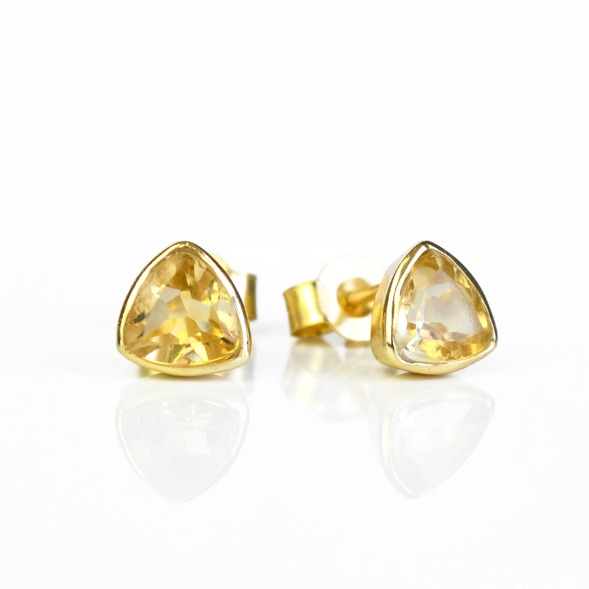 Small Citrine Triangle Studs, Everyday Earrings