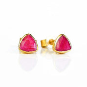 Small Dyed Ruby Triangle Studs, Everyday Earrings