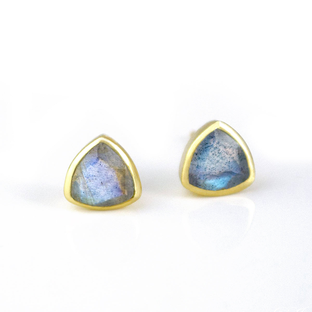 Small Natural Labradorite Triangle Studs, Everyday Earrings