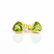 Small Peridot Triangle Studs, Everyday Earrings