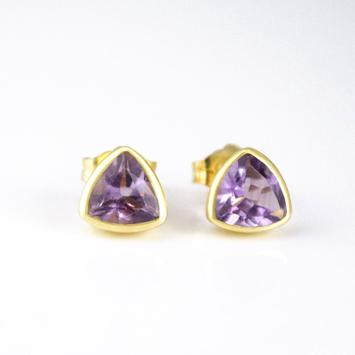 Small Purple Amethyst Triangle Studs, Everyday Earrings