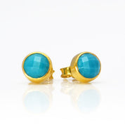 Turquoise Small Round Bezel Set Stud Earrings - December Birthstone