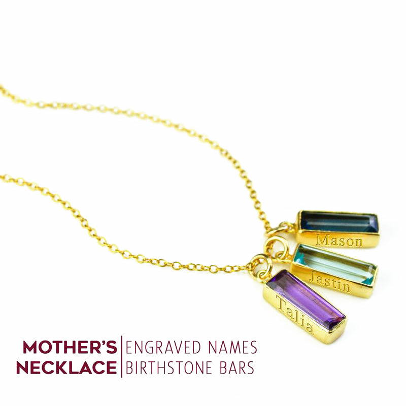 Vertical Birthstone Bar Necklace for Mom : Adira Series