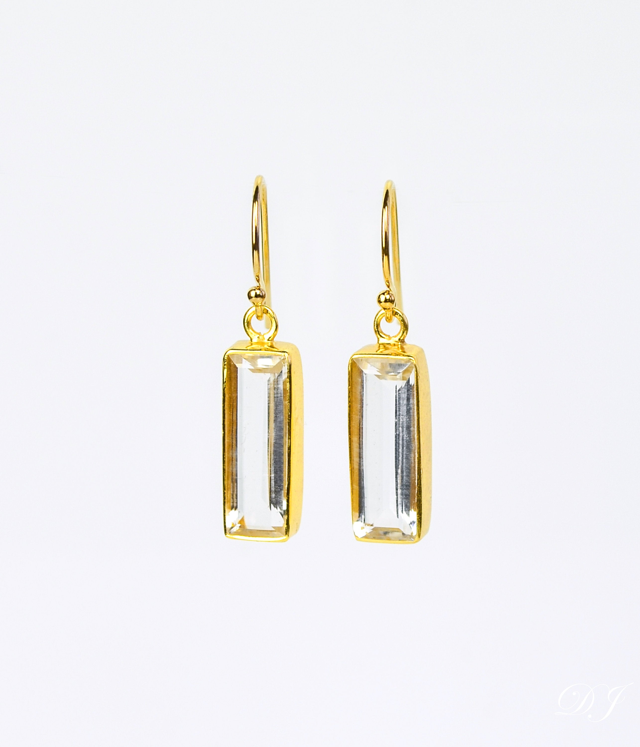 Clear Quartz Bar Earrings : April Birthstone : Adira Series