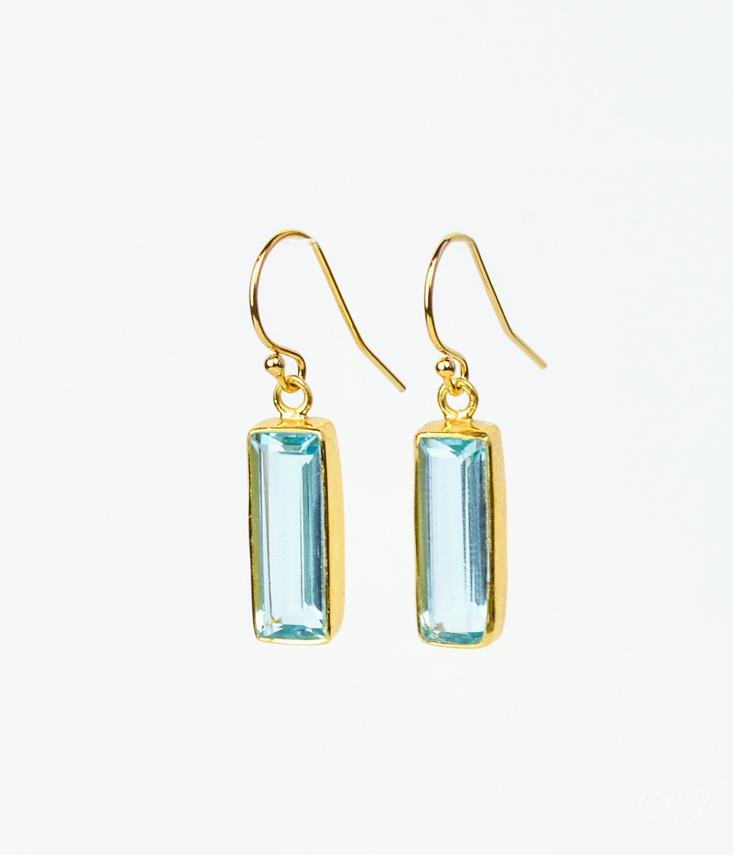 Blue Quartz Bar Drop Earrings, Adira Series, December Birthstone