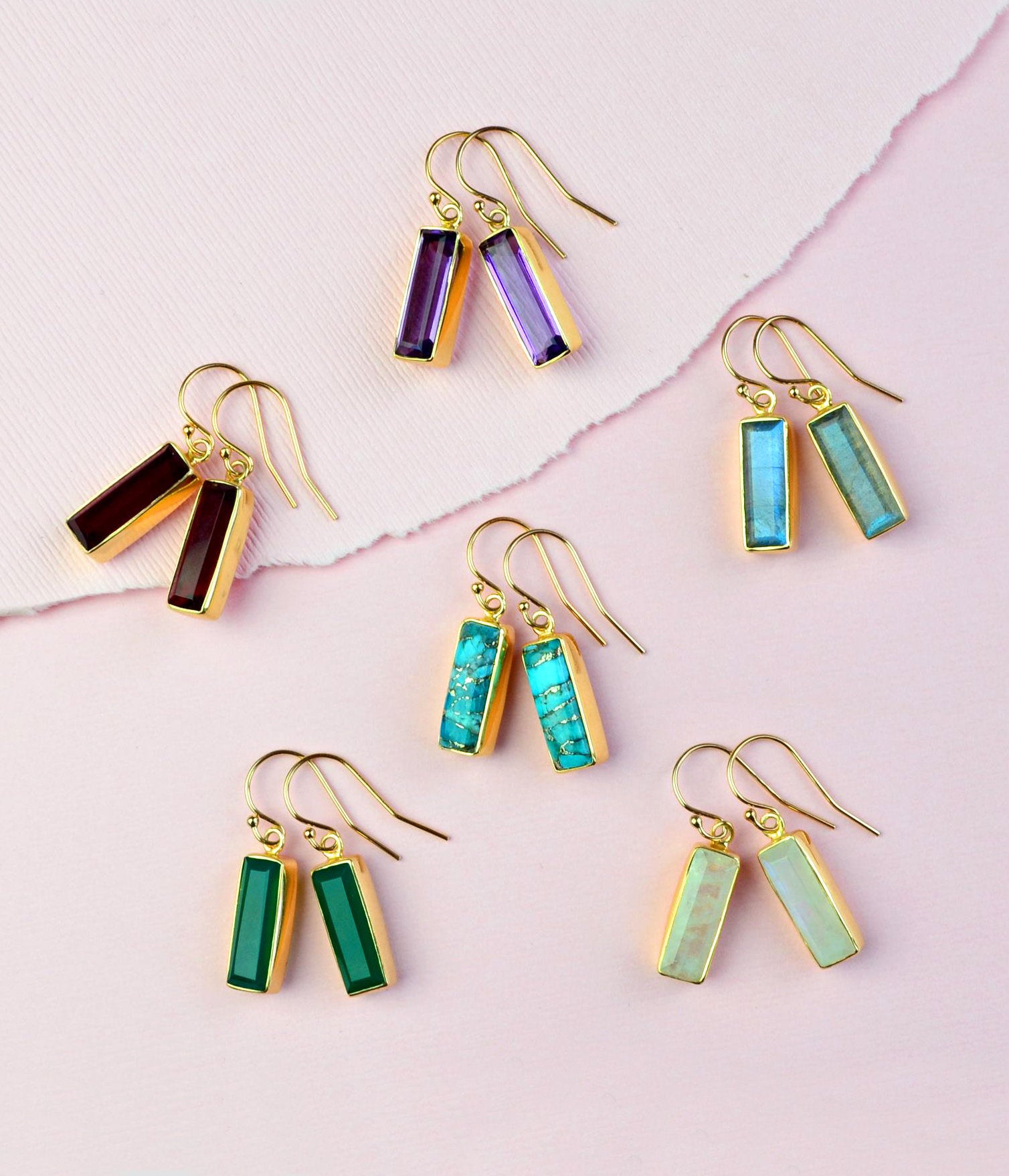 Rainbow Moonstone Bar Earrings : June Birthstone : Adira Series