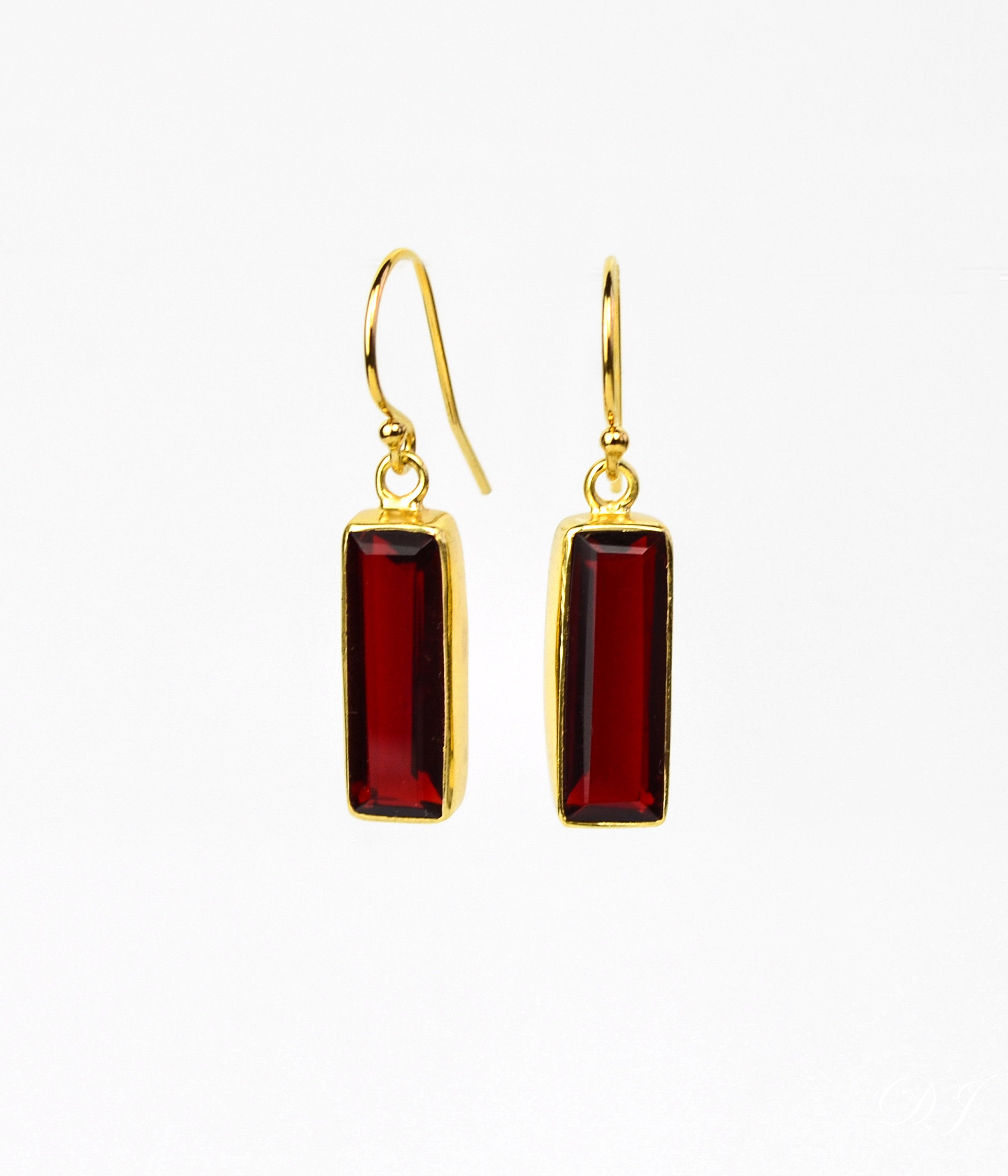 Garnet Bar Earrings : January Birthstone : Adira Series