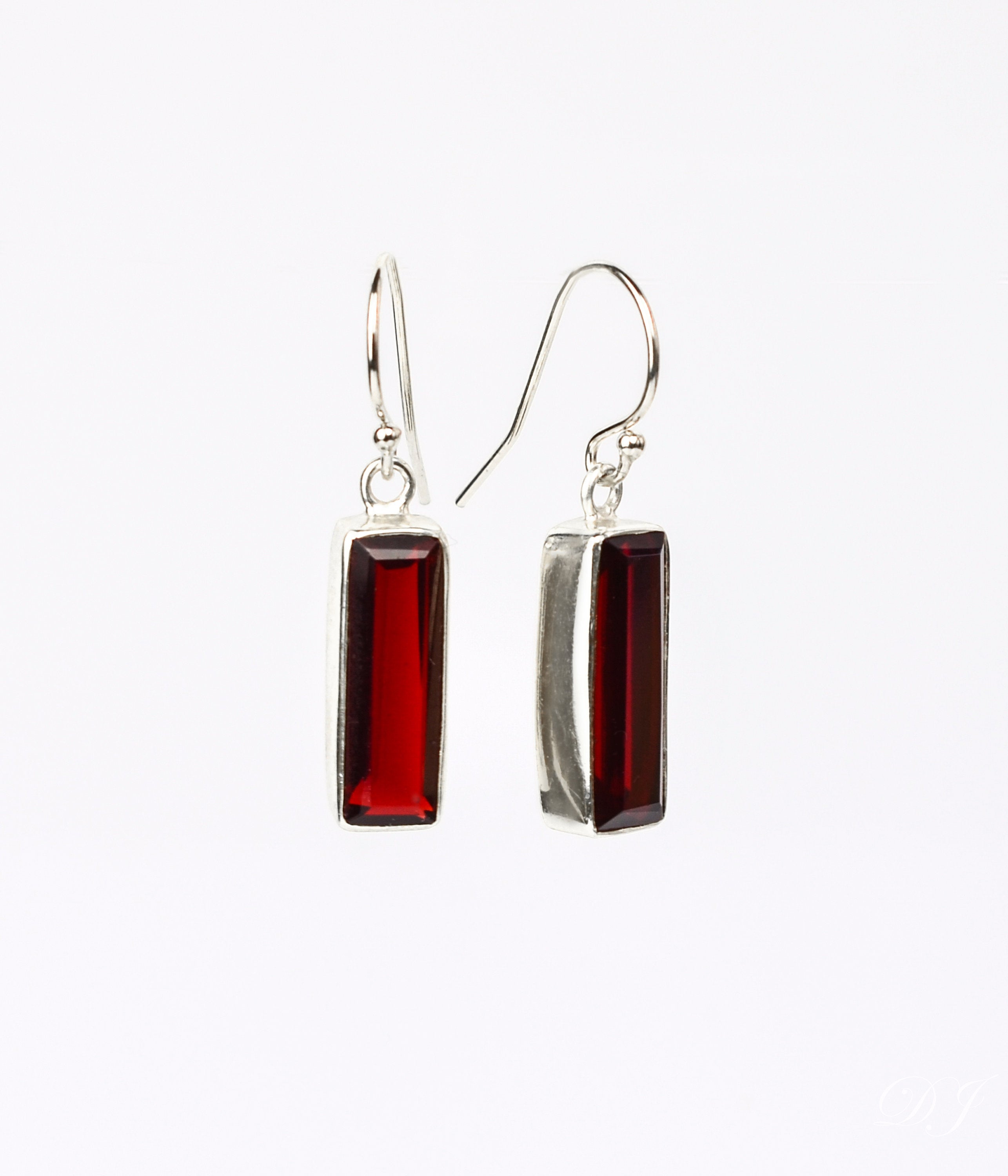 Garnet Bar Earrings : January Birthstone : Adira Series