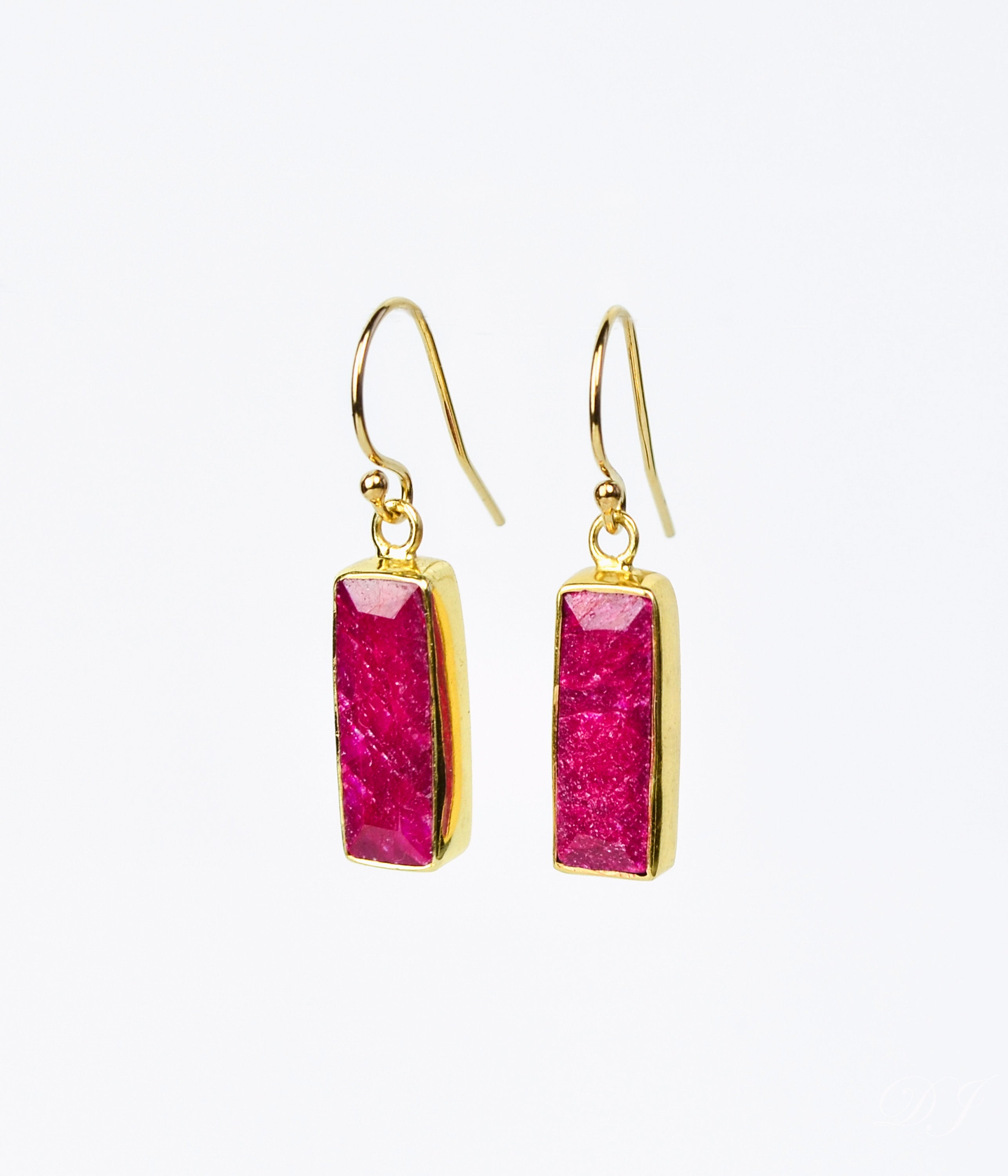 Ruby Bar Earrings : July Birthstone : Adira Series