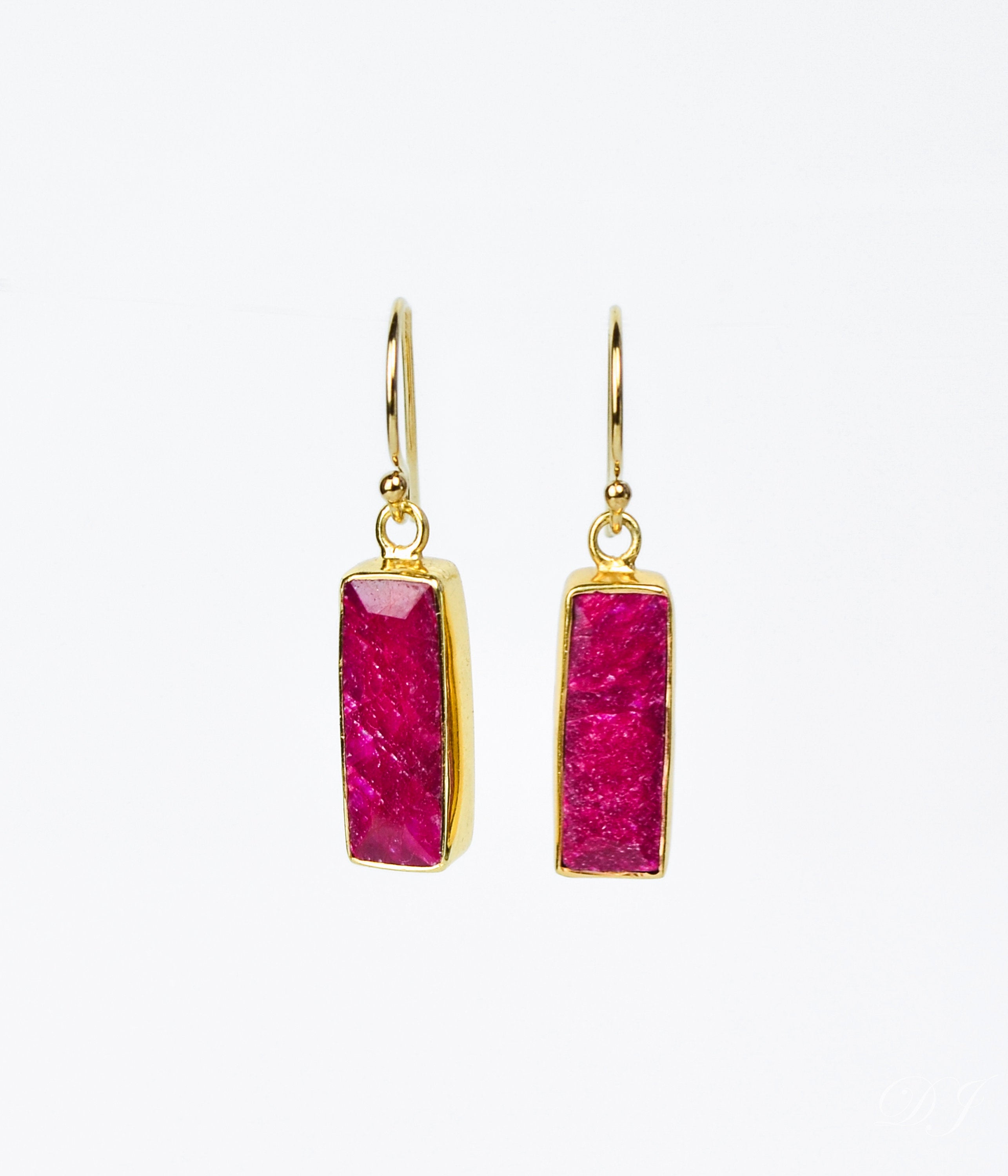 Ruby Bar Earrings : July Birthstone : Adira Series