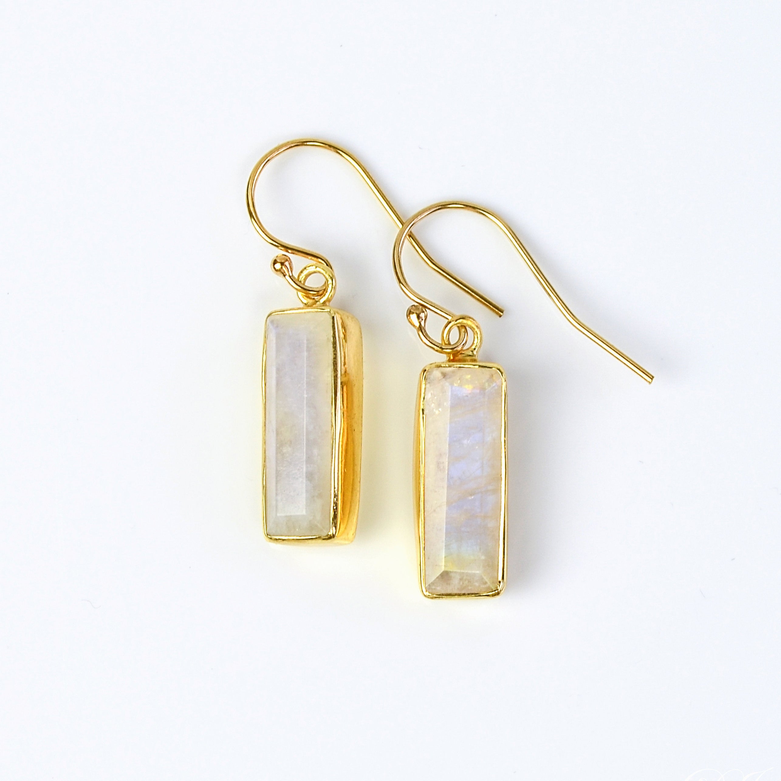 Rainbow Moonstone Bar Earrings : June Birthstone : Adira Series