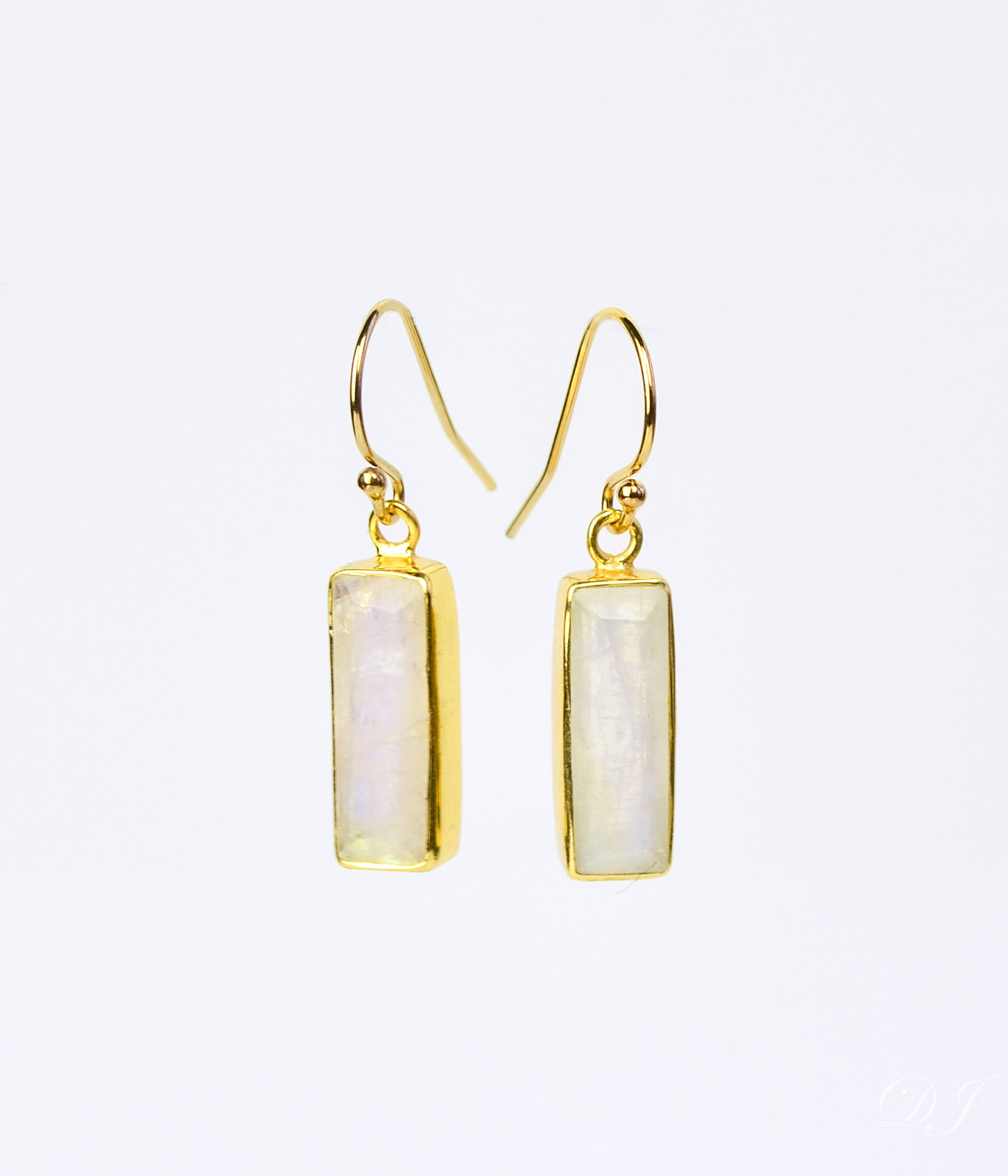 Rainbow Moonstone Bar Earrings : June Birthstone : Adira Series