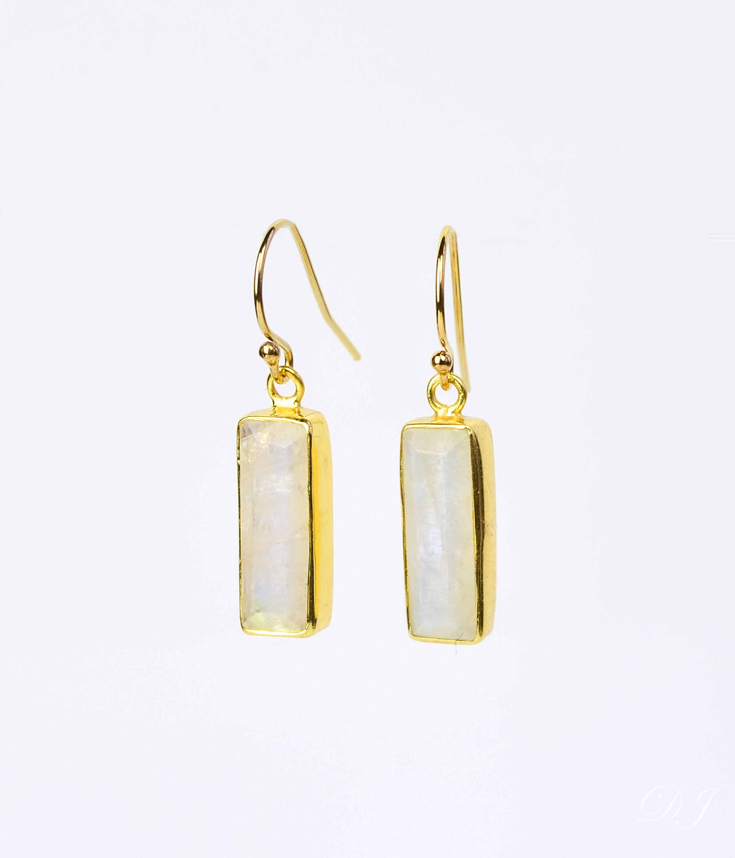 Rainbow Moonstone Bar Earrings : June Birthstone : Adira Series