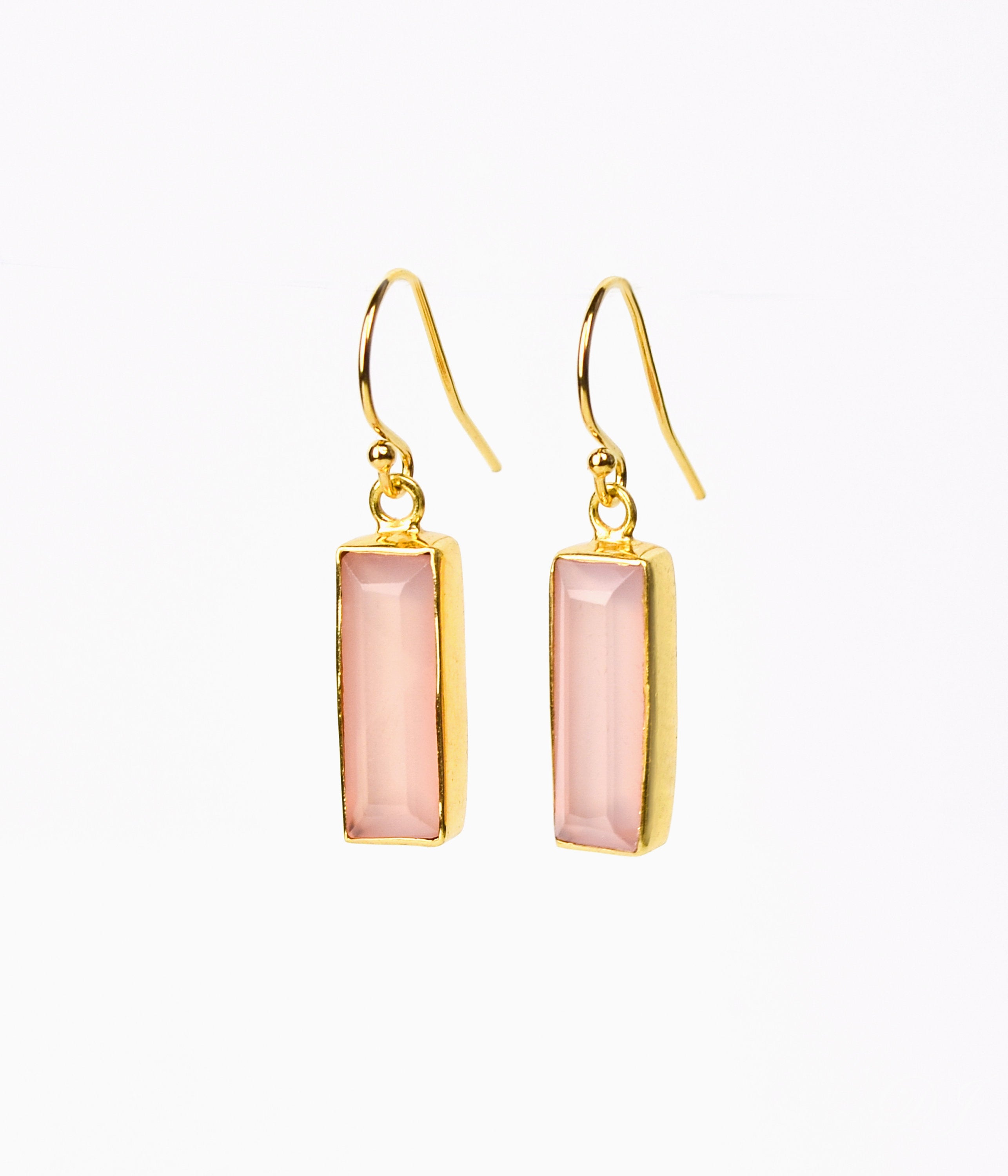 Pink Chalcedony Bar Earrings : October Birthstone : Adira Series