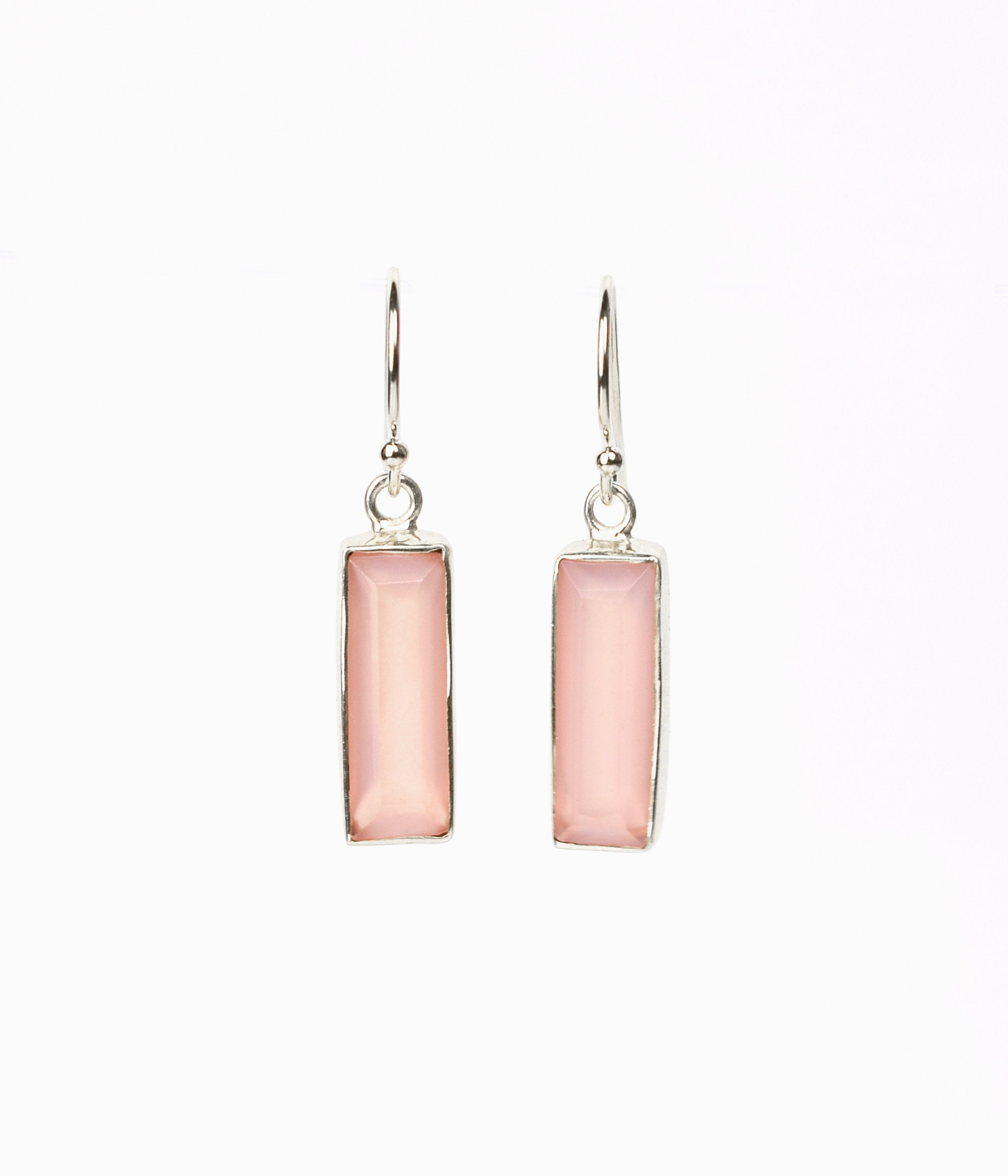 Pink Chalcedony Bar Earrings : October Birthstone : Adira Series