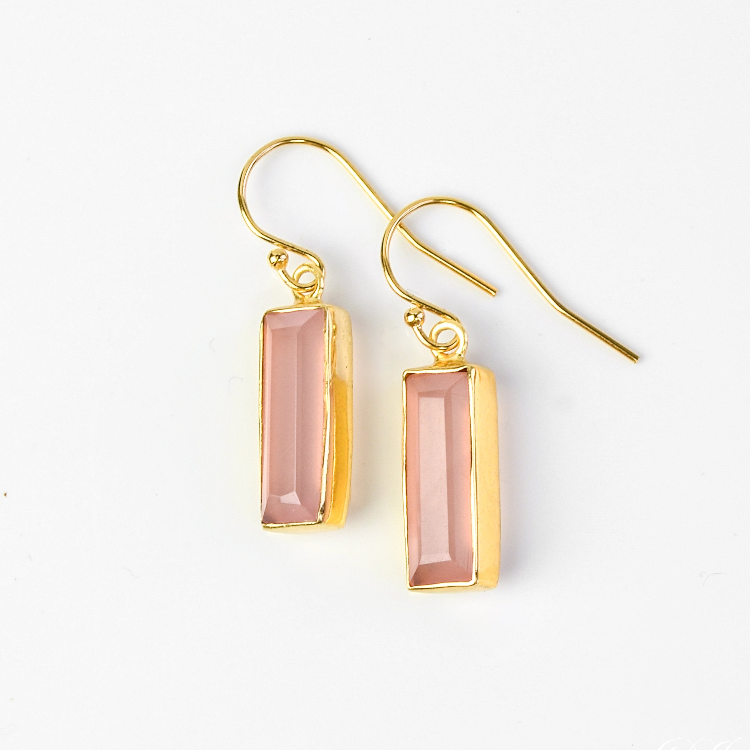 Pink Chalcedony Bar Earrings : October Birthstone : Adira Series