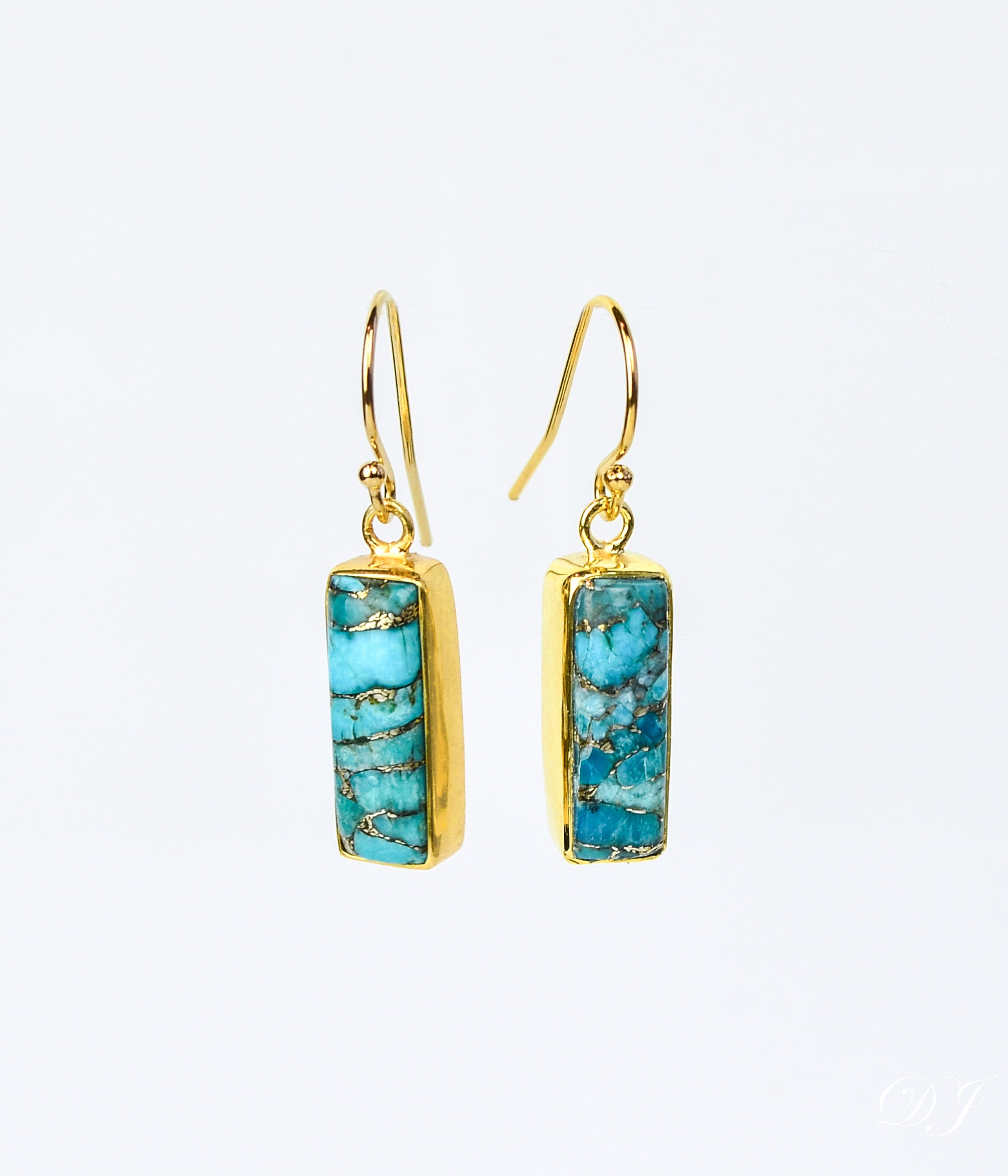 Copper Turquoise Bar Earrings : December Birthstone : Adira Series