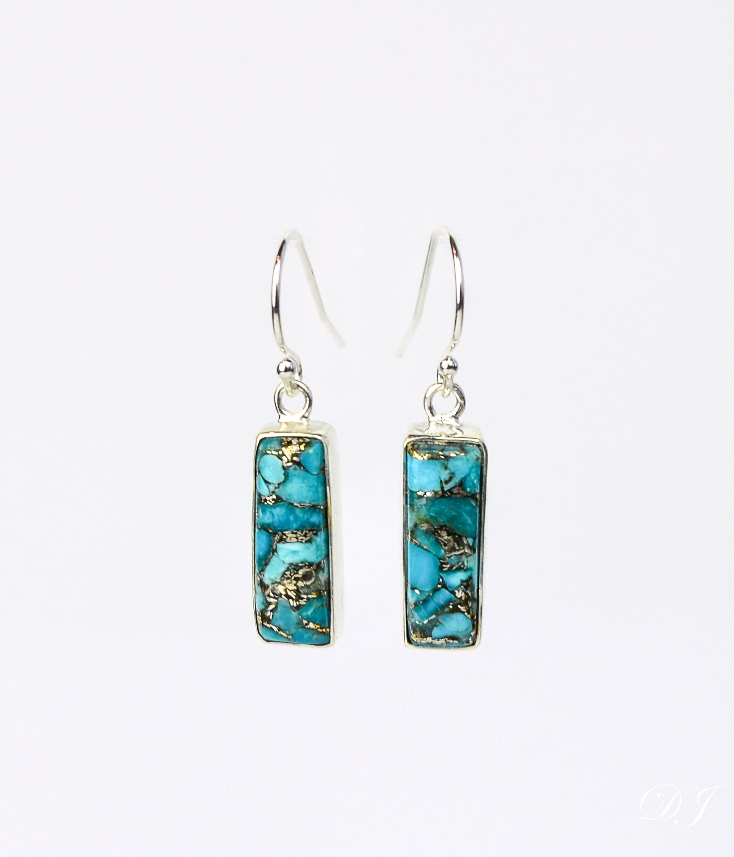 Copper Turquoise Bar Earrings : December Birthstone : Adira Series