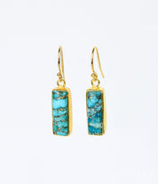 Copper Turquoise Bar Earrings : December Birthstone : Adira Series