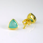 Small Aqua Chalcedony Triangle Studs, Everyday Earrings