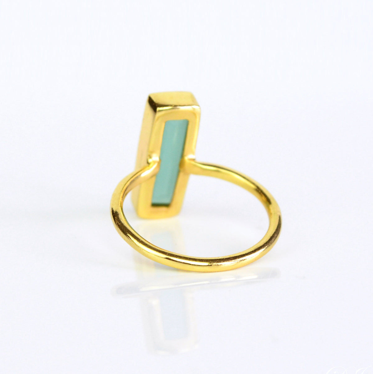 Open Bezel Set Vertical Rectangle Gemstone Ring 