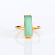 Rose Gold plated ring Aqua Chalcedony Bar Gemstone Ring March Birthday Gift for Her