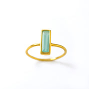 Tiny Aqua Chalcedony Bar Ring, March Birthstone Ring