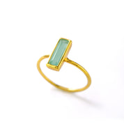 Tiny Aqua Chalcedony Bar Ring, March Birthstone Ring