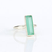 Sterling Silver Metal Bar Ring Vertical Rectangle Gemstone Ring March Birth Month Gemstone March Birthstone Aqua Chalcedony Birthstone Aquamarine Alternative