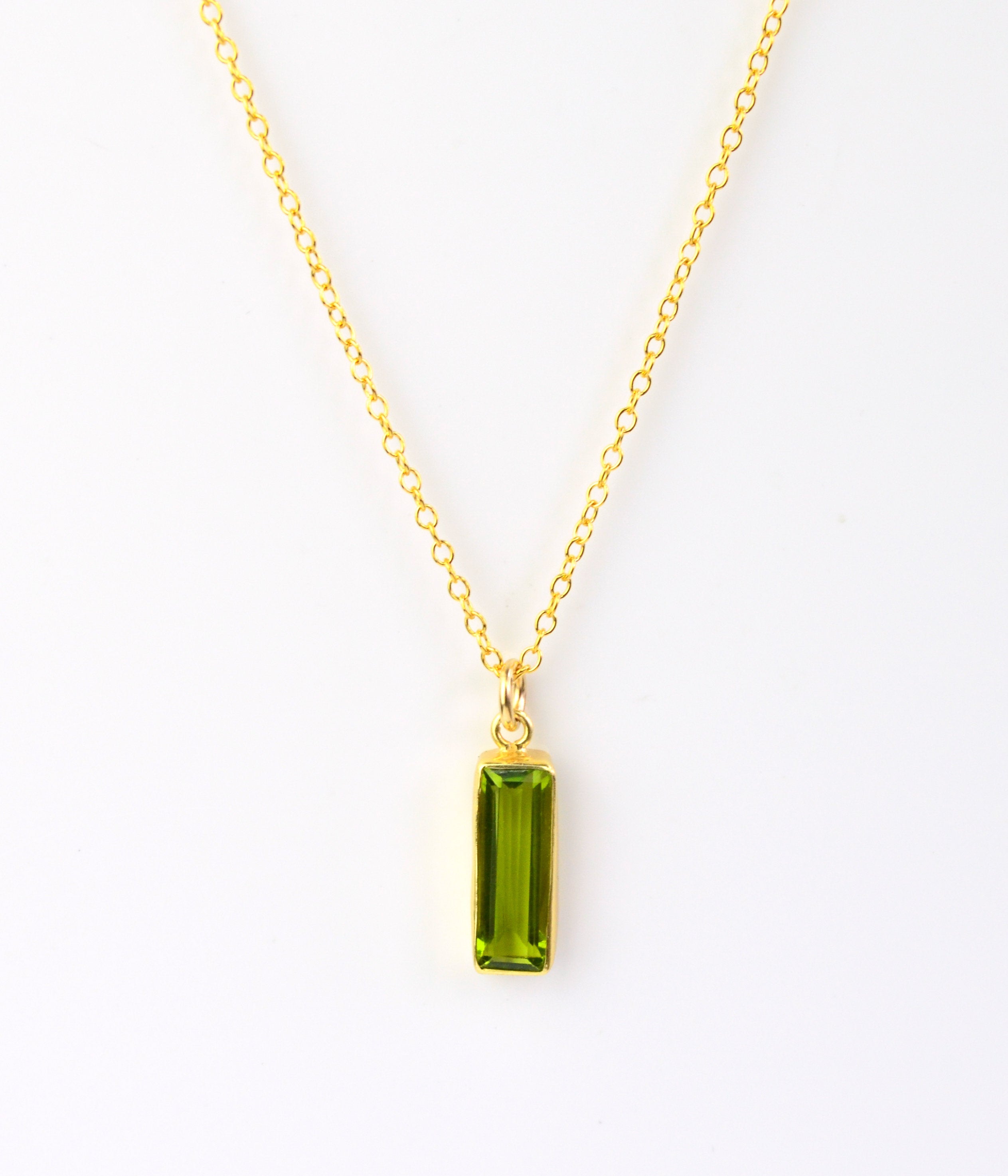 Peridot Vertical Bar Necklace : August Birthstone : Adira Series