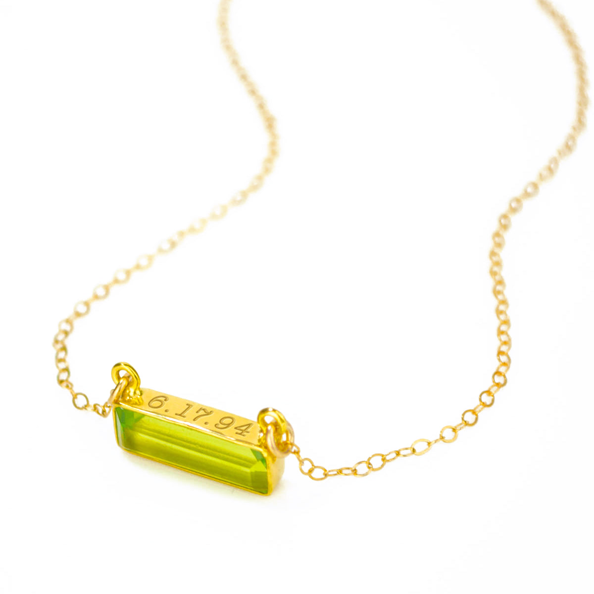 Peridot Bar Necklace : August Birthstone : Adira Series