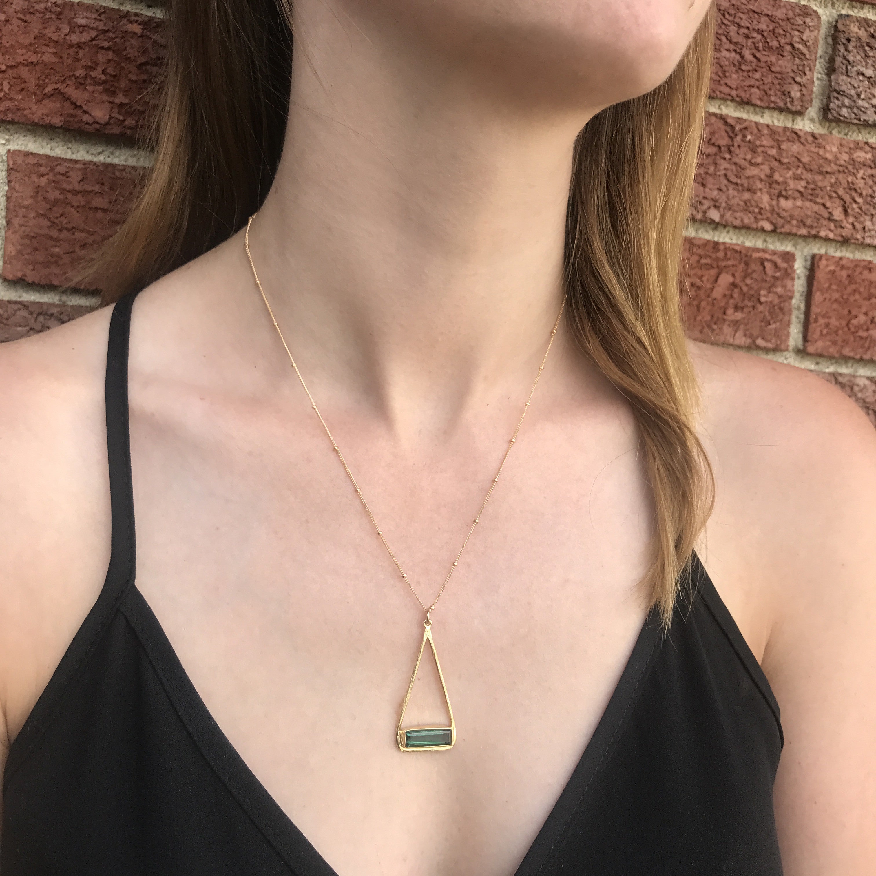 Adira Series: Aqua Chalcedony Bar in Triangle Pendant Necklace