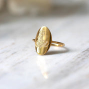 Birth Flower Ring, Engraved birth flower ring