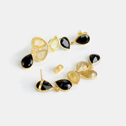 Elegant Black and Gold Rutilated Statement Earrings