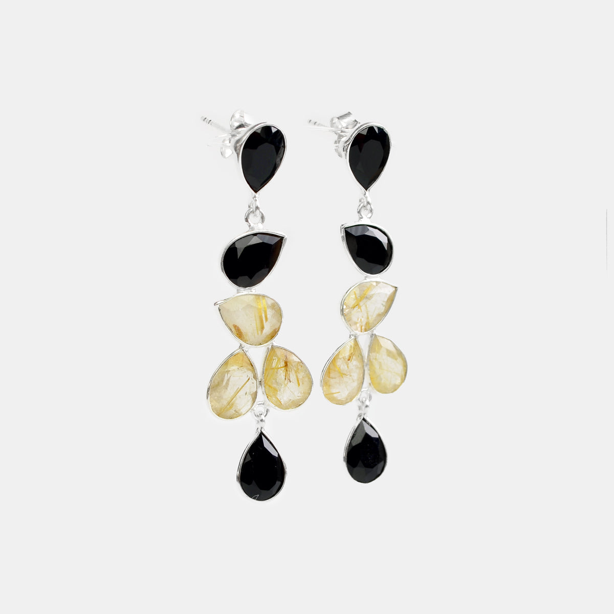 Elegant Black and Gold Rutilated Statement Earrings