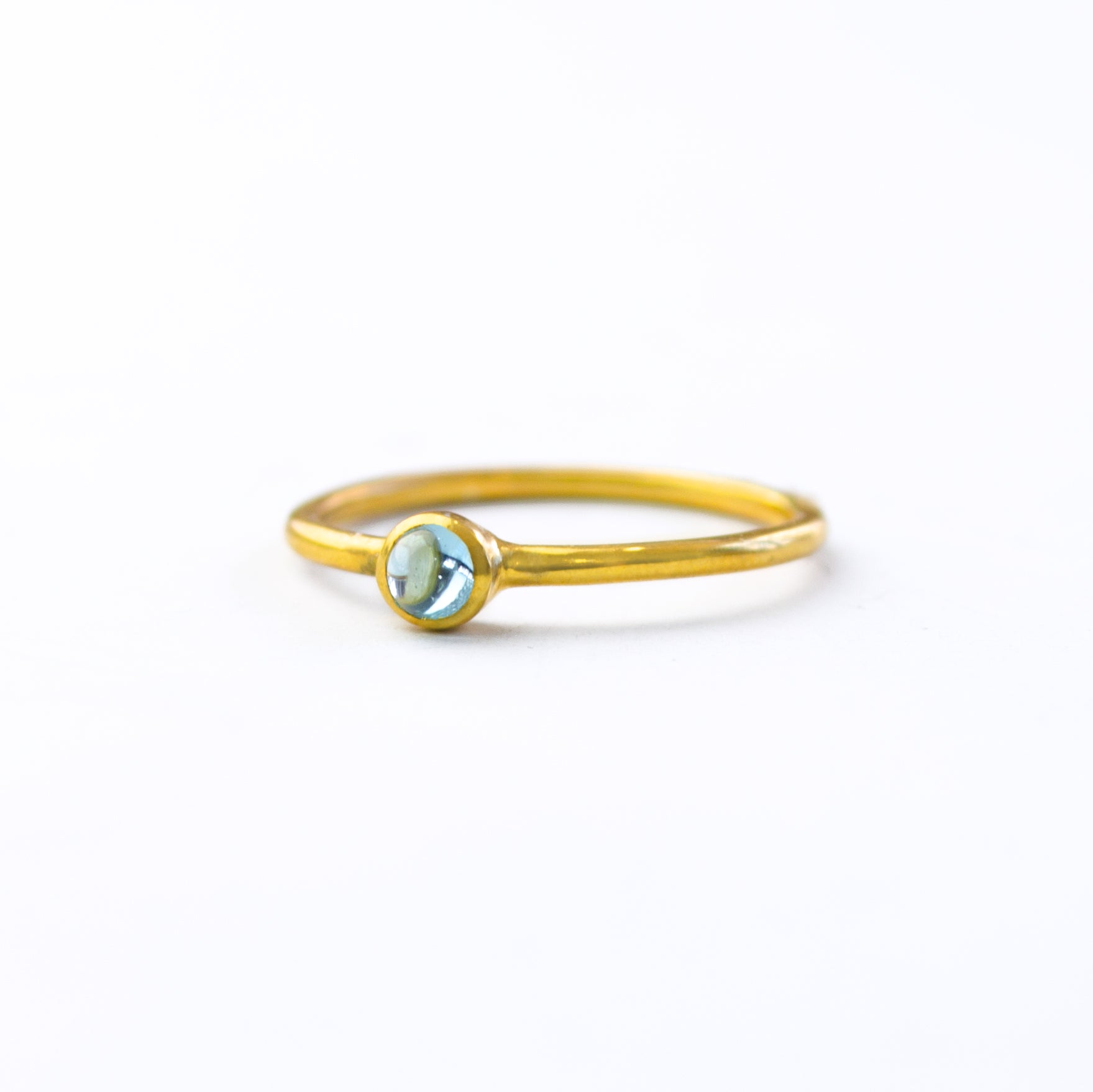 Dainty Stackable Blue Topaz Cabochon Ring : December Birthstone