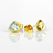 Small Blue Topaz Triangle Studs, Everyday Earrings