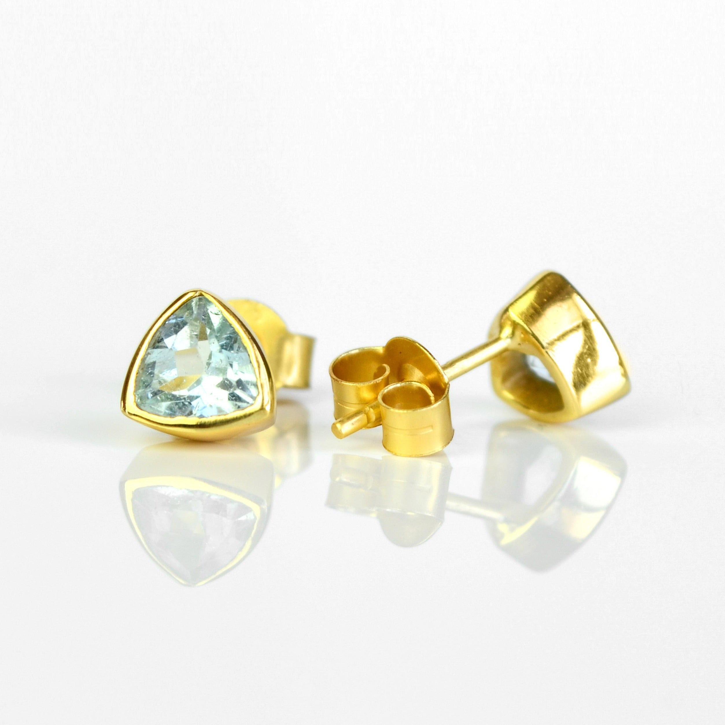 Small Blue Topaz Triangle Studs, Everyday Earrings