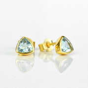 Small Blue Topaz Triangle Studs, Everyday Earrings