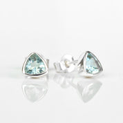 Small Blue Topaz Triangle Studs, Everyday Earrings