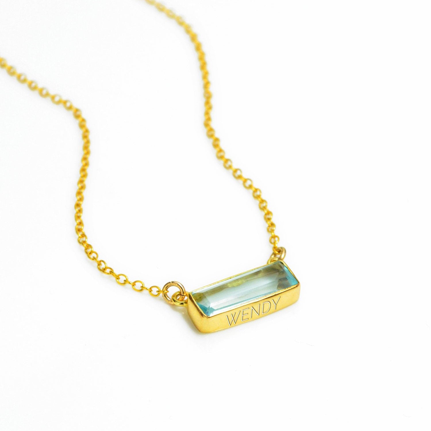 Blue Topaz Bar Necklace : December Birthstone : Adira Series