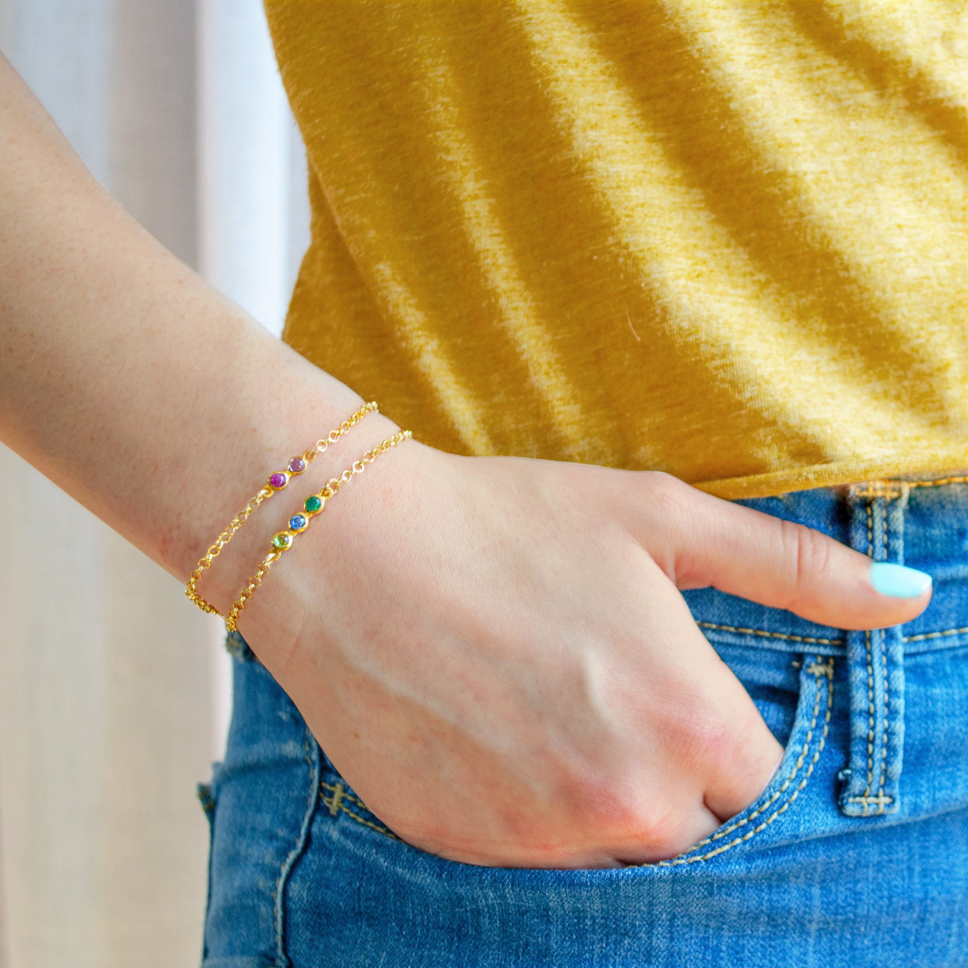 Tiny Cabochon Birthstone Bar Bracelet : Available in All Birthstones