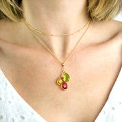 Yellow Gold Cascading Birthstone Necklace Cable or Satellite Chain Peridot Citrine Ruby Quartz