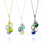 Gold Silver Oxidized Silver Cascade Birthstone Necklaces Leaf Shape Initial Charms Family Tree Necklaces