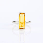 A silver gemstone bar ring in citrine. custom gemstone ring, yellow citrine ring, natural gemstone, personalized birthstone bar ring