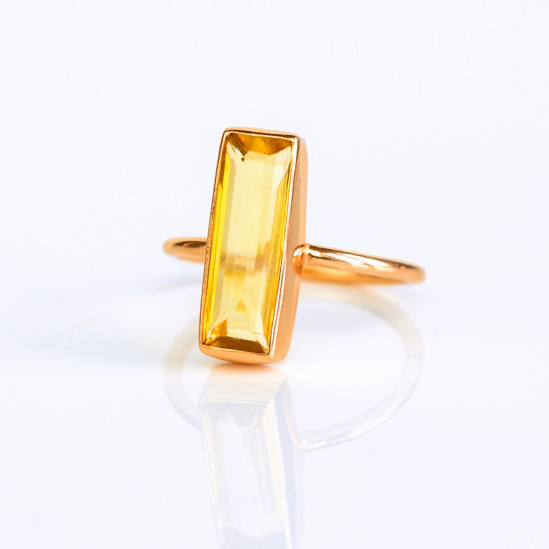 A citrine bar ring in rose gold. Rose gold citrine ring, custom citrine birthstone ring gift for sister, gift for mom, gift for wife, best friend birthday gift, meaningful jewelry birthday gift surprise fast shipping custom handmade jewelry ring citrine november birthstone sagittarius birthstone jewelry