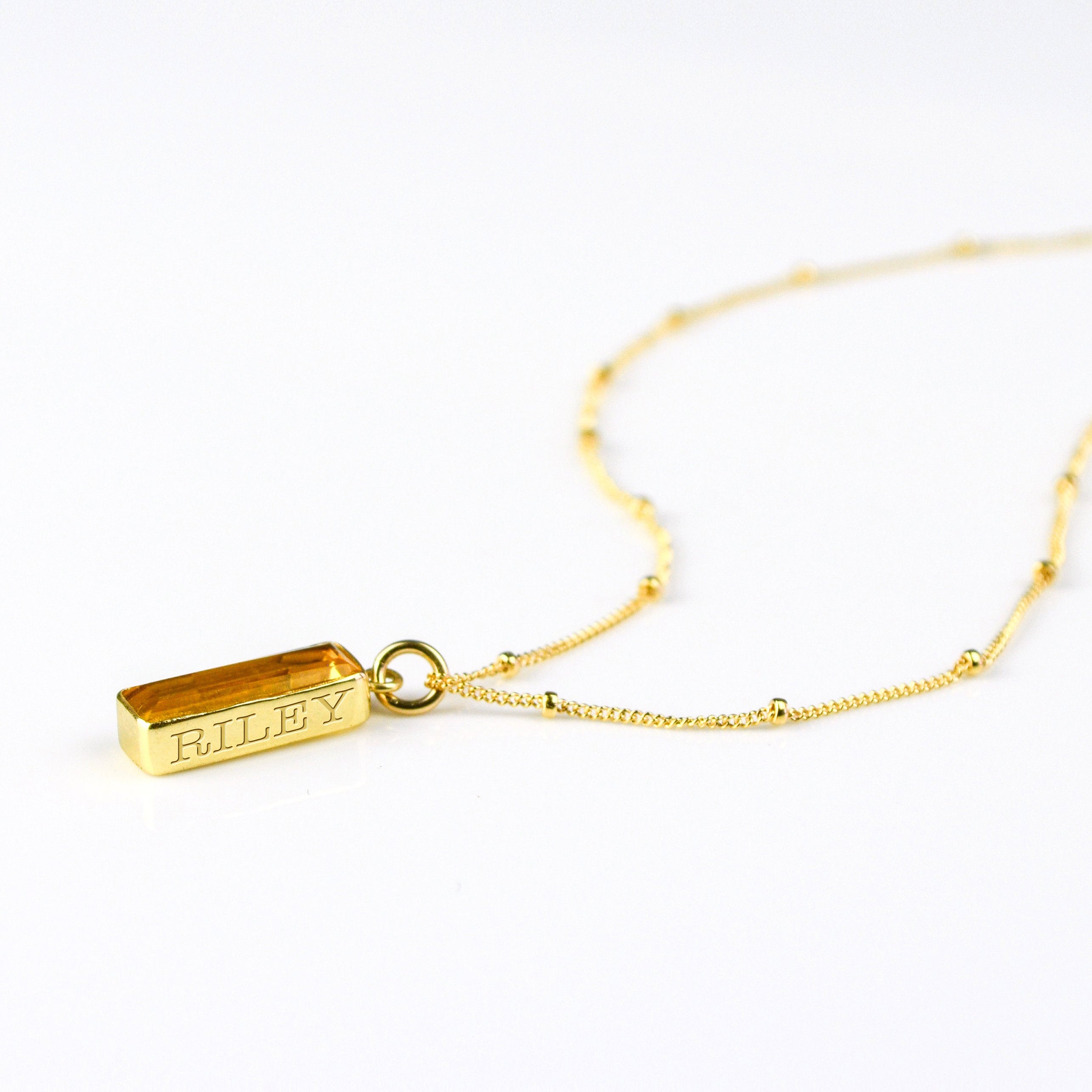 Citrine Vertical Bar Necklace : November Birthstone : Adira Series