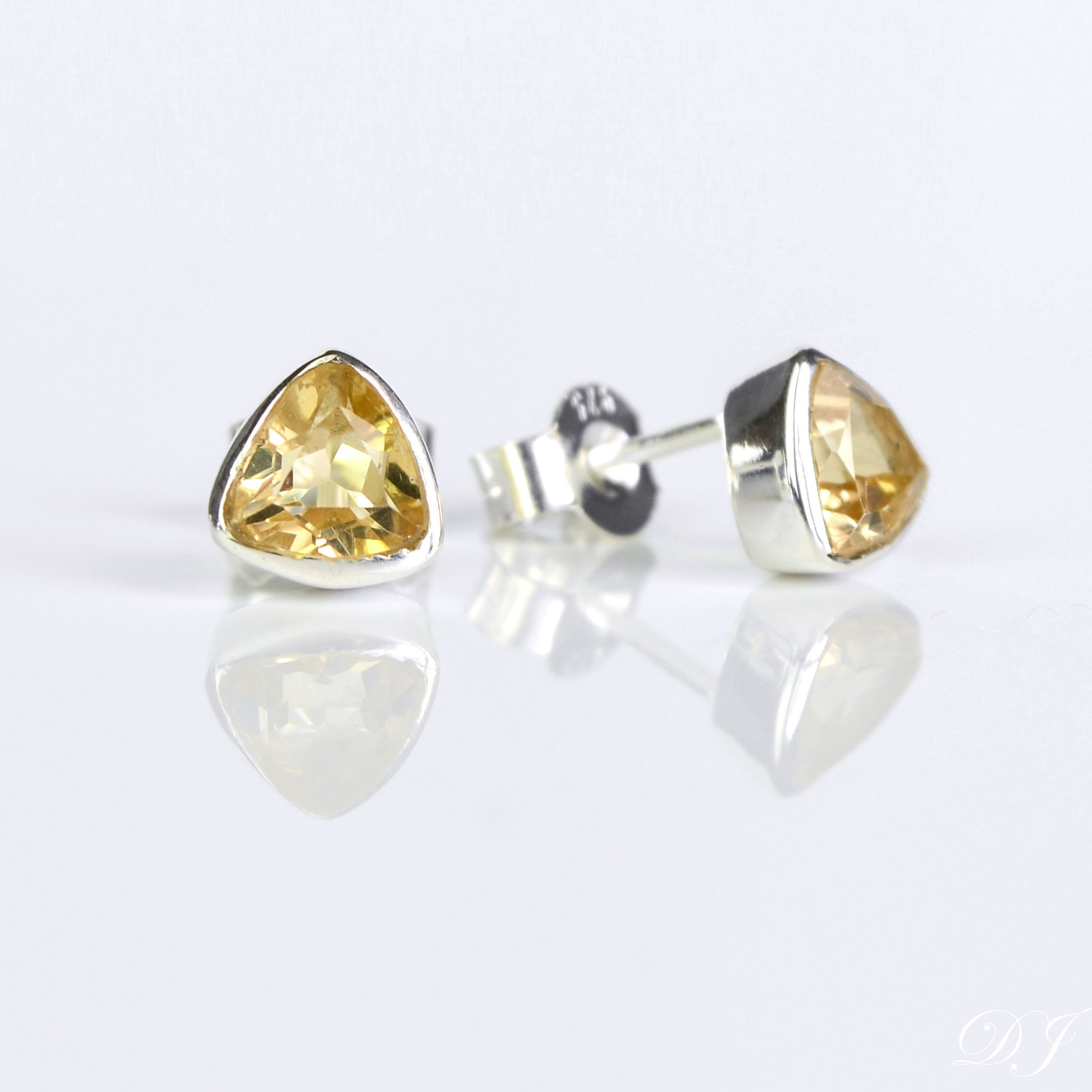 Small Citrine Triangle Studs, Everyday Earrings