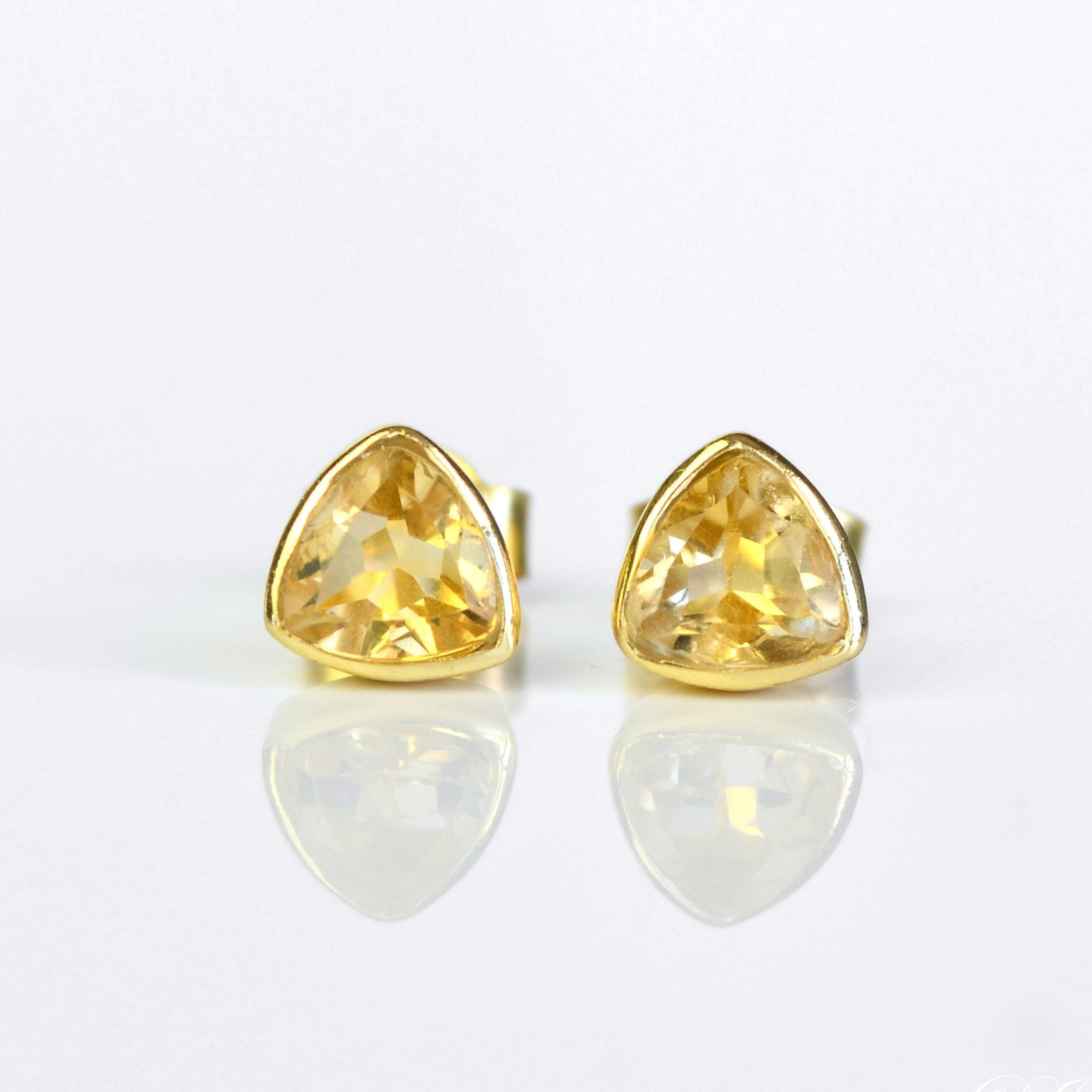 Small Citrine Triangle Studs, Everyday Earrings